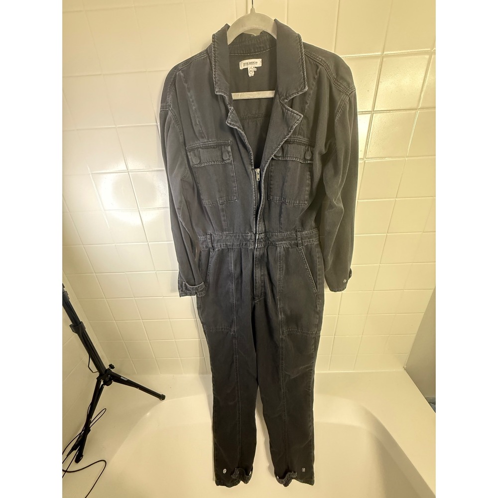 Good American Fit For Success Jumpsuit Washed Black Denim Utility GJS554 Size 3 - Picture 2 of 7
